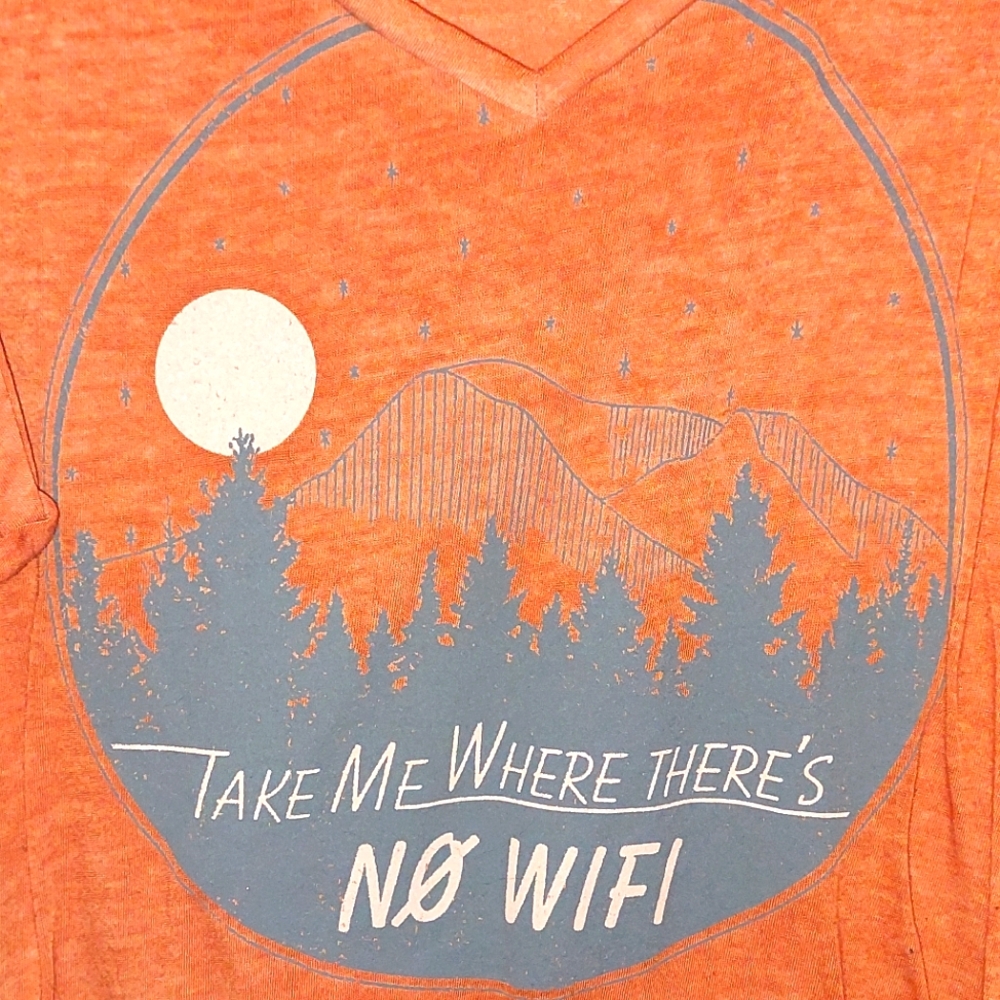 3/$5 Maurices 2X Orange Tee- 'Take Me Where There Is No Wifi' Camping Adventure